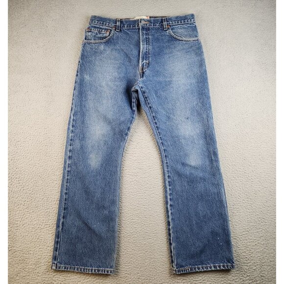Levi's 517 Jeans Men's 36x30 Distressed Worn Faded Blue Denim Pants Boot Cut - Picture 1 of 9